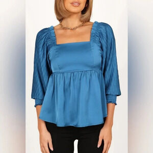 Petal & Pup Blue Montana Satin Babydoll Blouse Top Size Medium M NWT